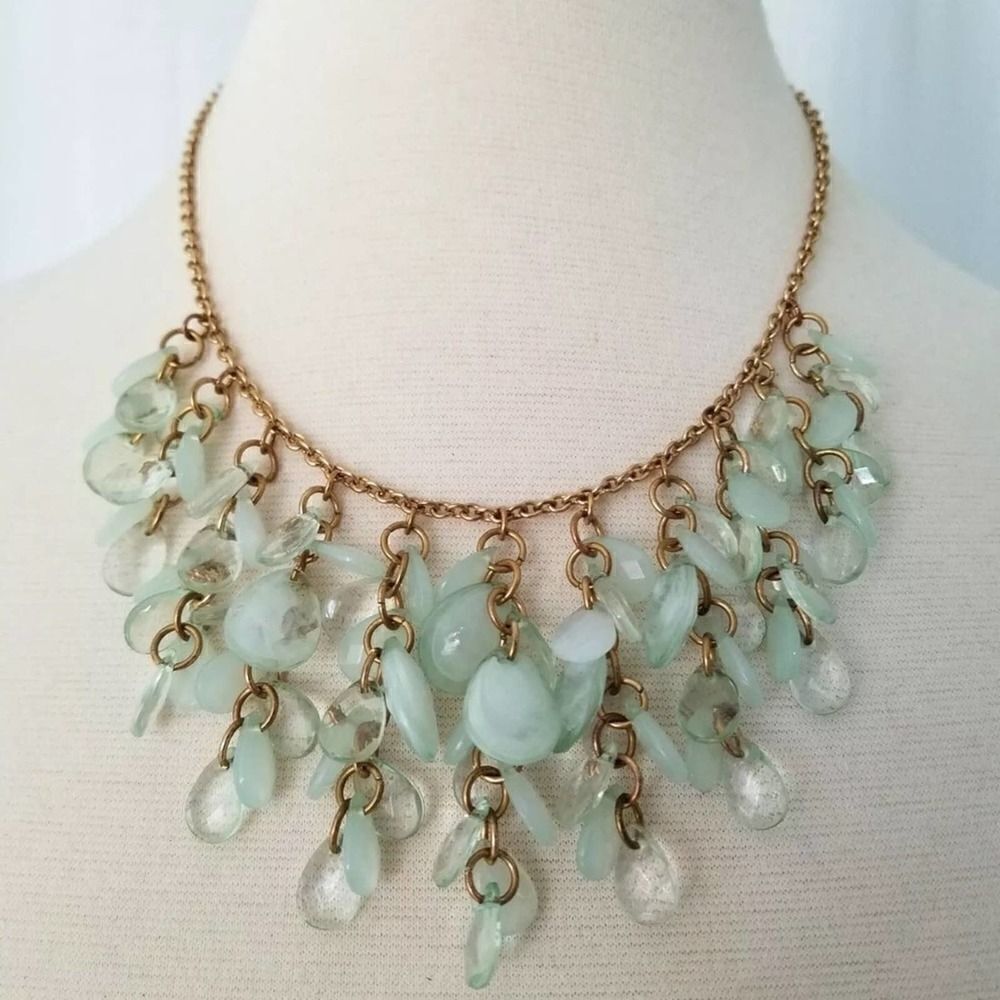 Cascading Mint Faux Glass Cascading Chain Necklace
